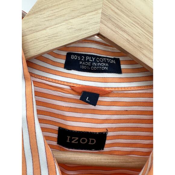 IZOD 80's 2 Ply Cotton Orange White Striped Cotton Dress Shirt Men's Size Large - Picture 6 of 7
